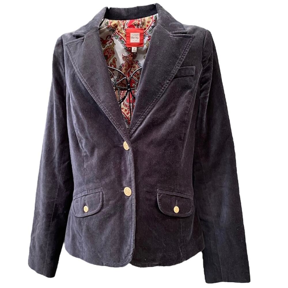 OLD NAVY Black Velveteen Blazer Size Small Single Breasted Notch Collar Vintage
